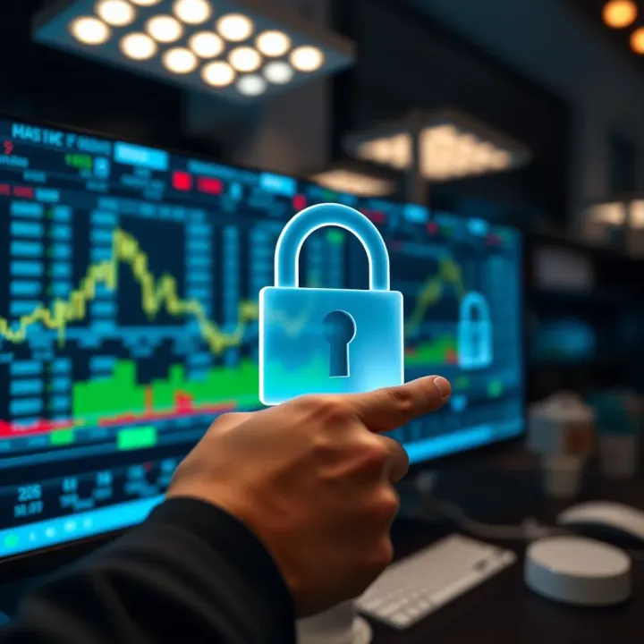 SmartTrader Security Features Ensuring Safe Transactions Illustration of secure trading environment with digital locks and financial data protection symbols