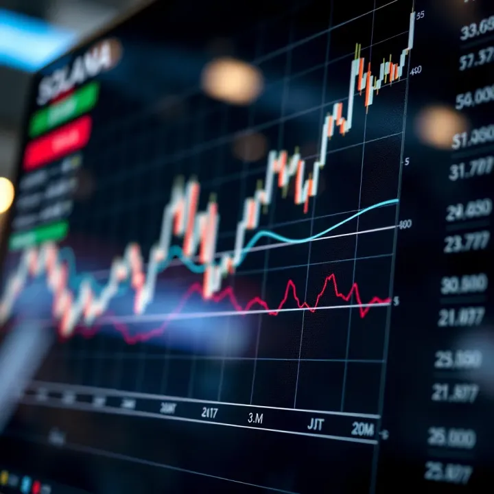 Graph showing Solana price fluctuations with market trend lines