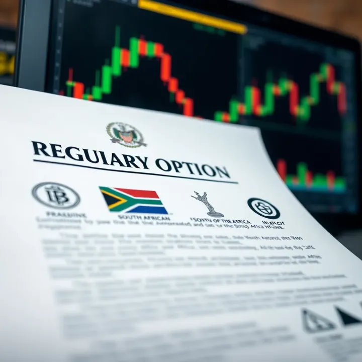 Illustration of a legal document featuring South African regulatory symbols and a digital financial chart