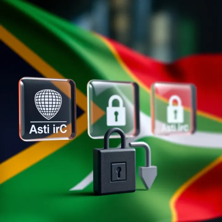 South African flag alongside icons representing regulatory compliance and secure trading