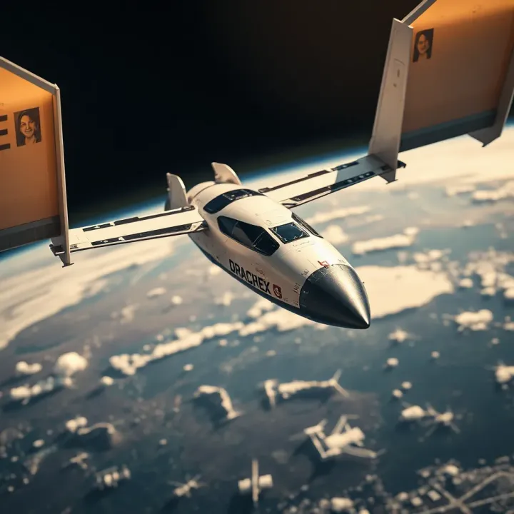 Dragon Spacecraft Orbiting Earth Highlighting SpaceX Exploration Close view of SpaceX Dragon spacecraft orbiting Earth with South African terrain visible