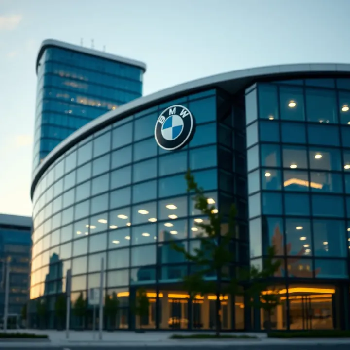 Modern BMW headquarters building with sleek glass architecture symbolizing corporate strength