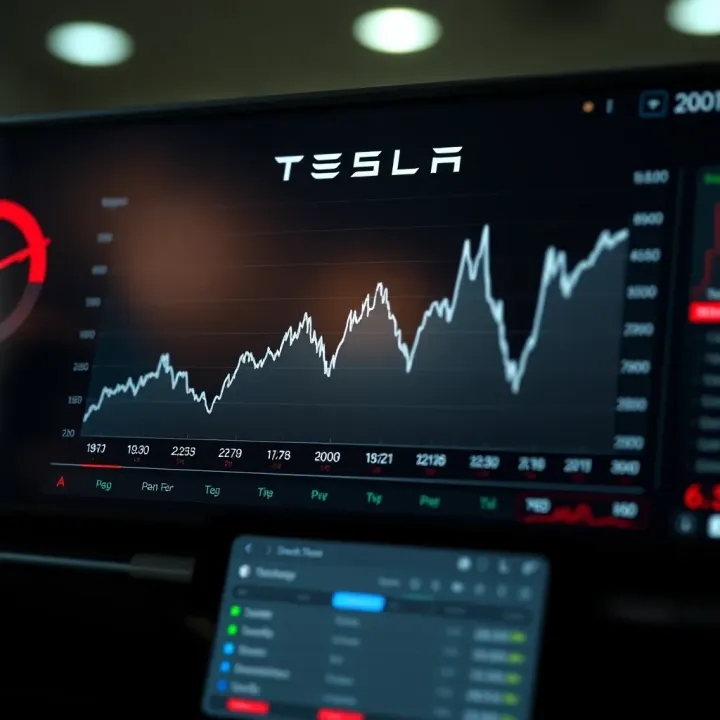 Graph displaying Tesla stock price fluctuations over recent months highlighting key earnings and production milestones