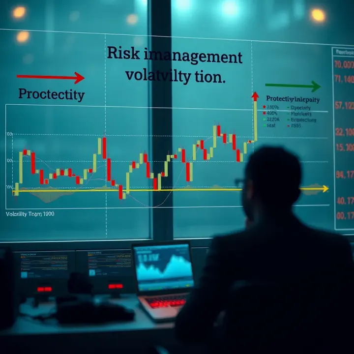 Diagram illustrating risk management techniques for trading volatile markets with charts and protective measures