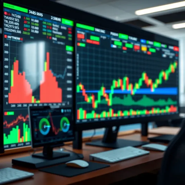 Digital interface showing AI-driven forex trading algorithms and market charts