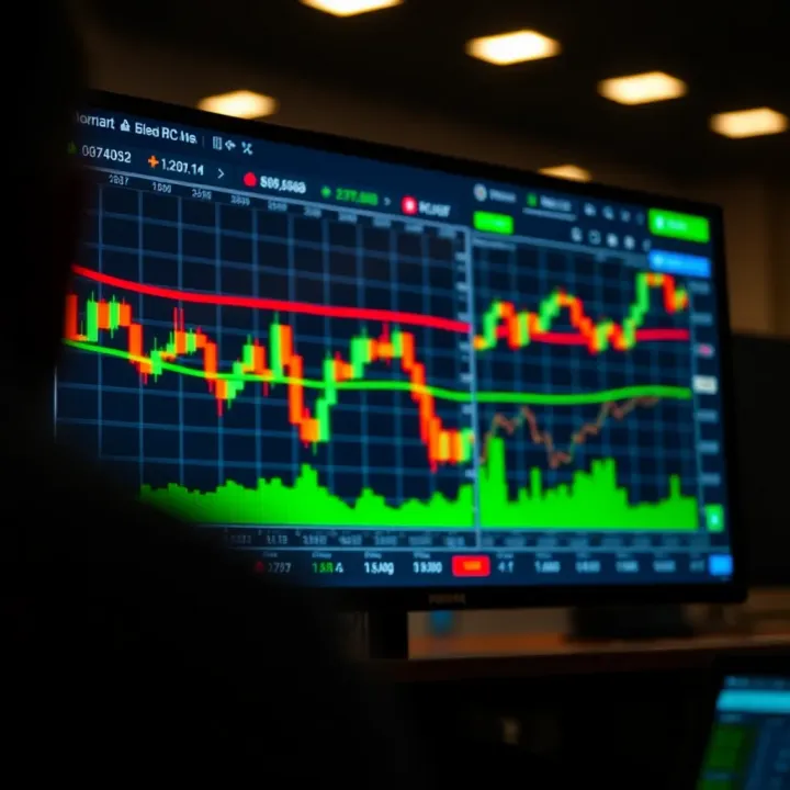 Digital trading platform interface displaying binary options and market charts