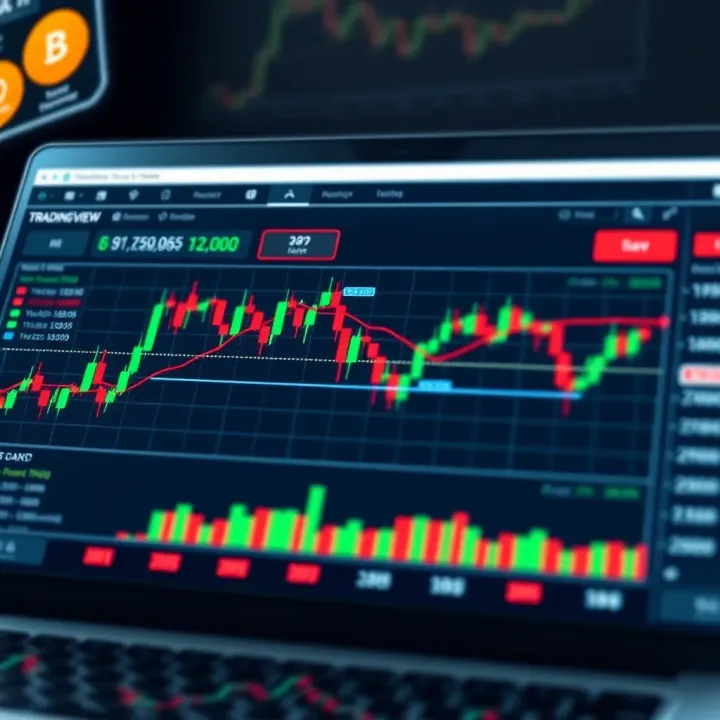 Graphical interface of TradingView highlighting trend lines and binary options trading tools