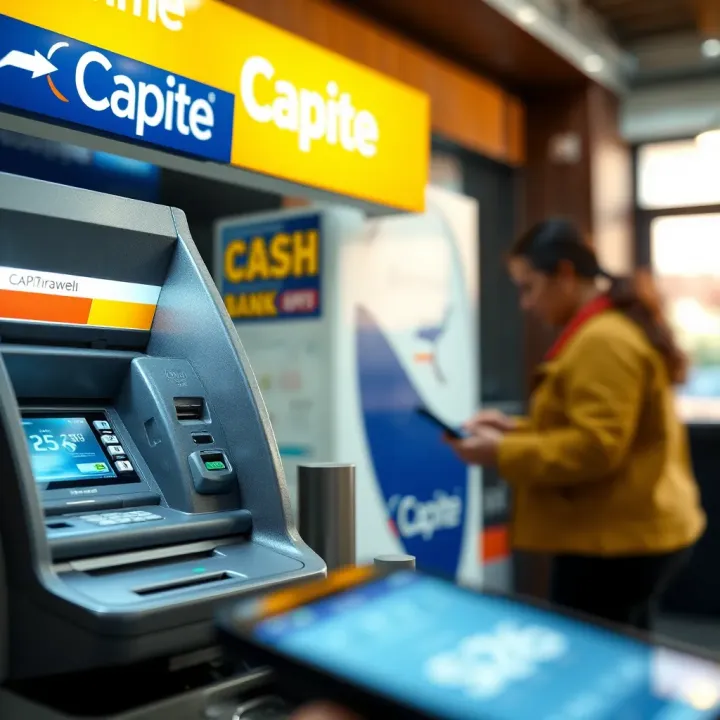 Illustration showing various cash withdrawal methods including ATM, bank counter, and mobile app
