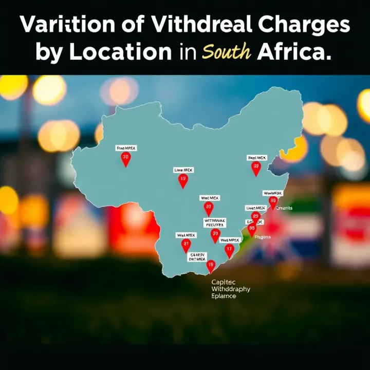 Graphic depicting a map of South Africa highlighting locations with varying withdrawal fees