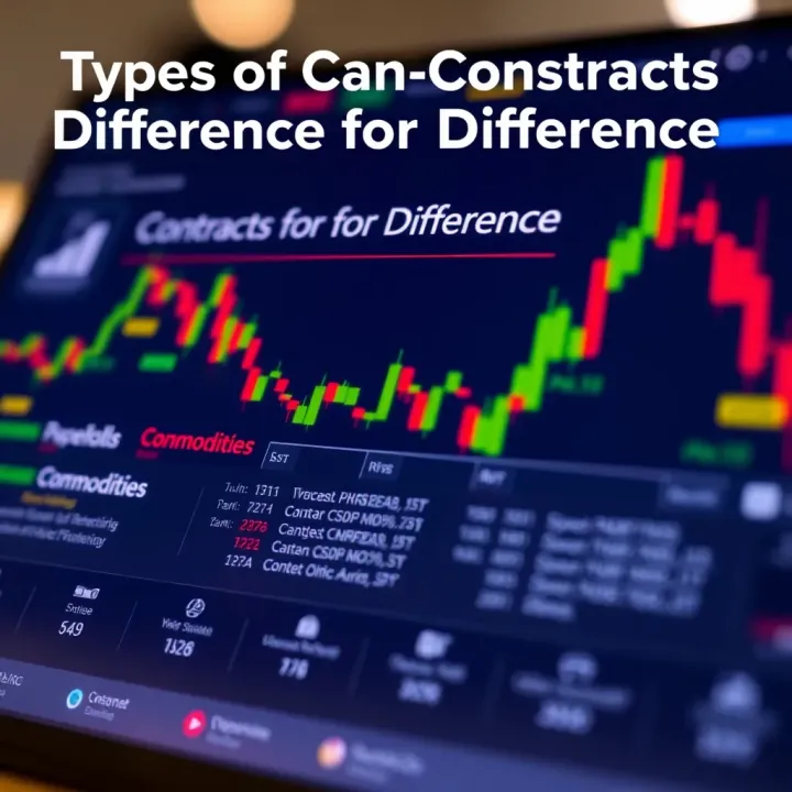 Illustration showing different types of Contracts for Difference including stocks, commodities, and forex trading options