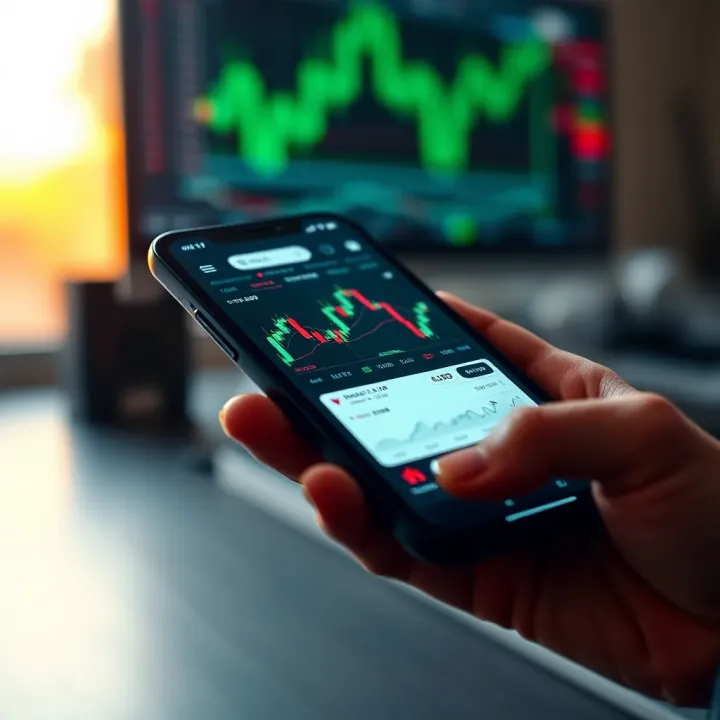 Deriv APK Trading Interface on Mobile Device Mobile phone screen displaying Deriv trading app interface with charts and tools