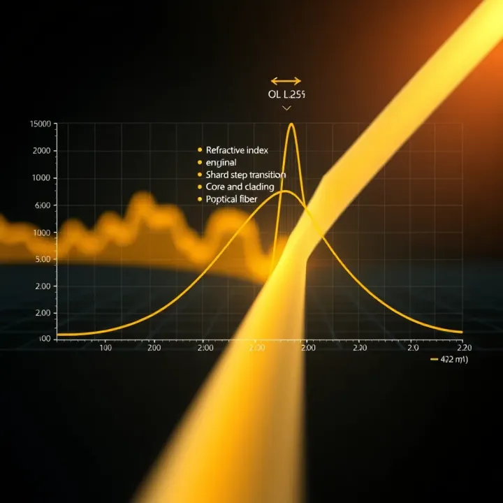 Refractive Index Profile in Optical Fiber Technology Graph showing the refractive index profile of an optical fiber with a sharp transition between core and cladding