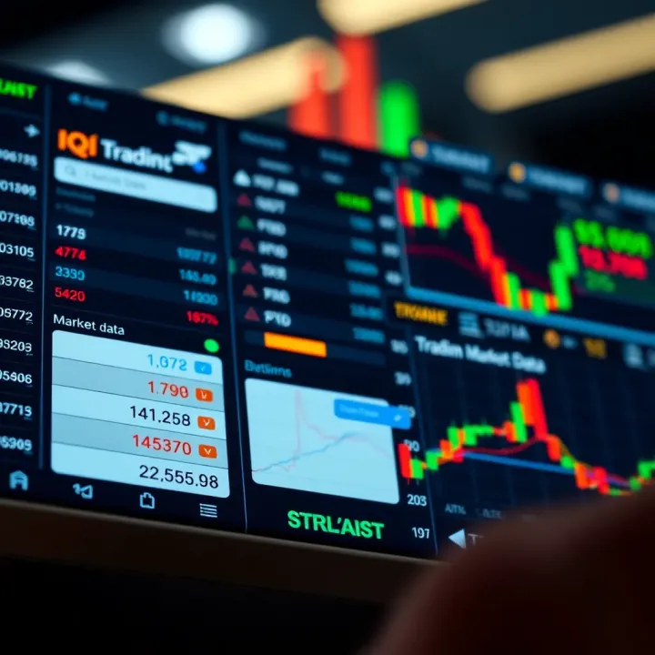 User interface displaying various trading options and real-time market data on the IQ trading app