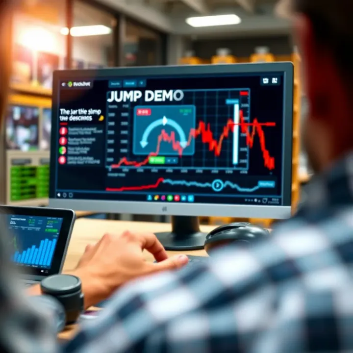 Illustration showing a digital interface highlighting a jump demo in action within a software environment