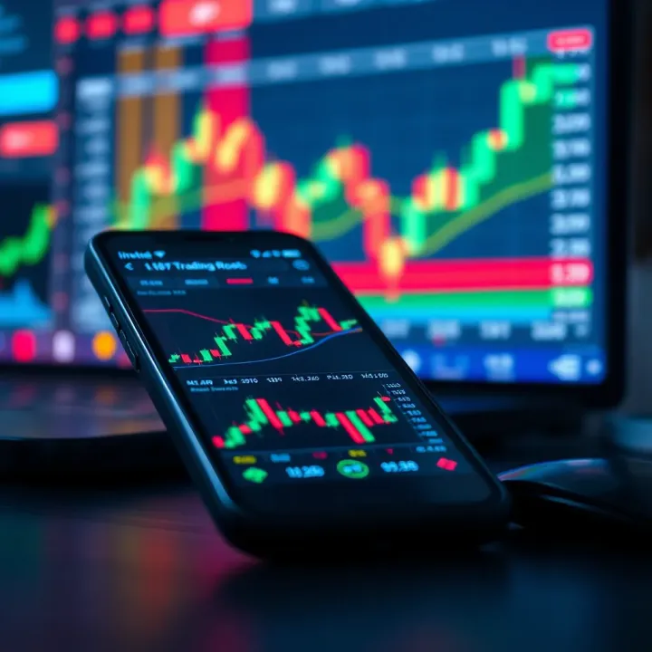 Illustration of a smartphone displaying automated trading charts and algorithms