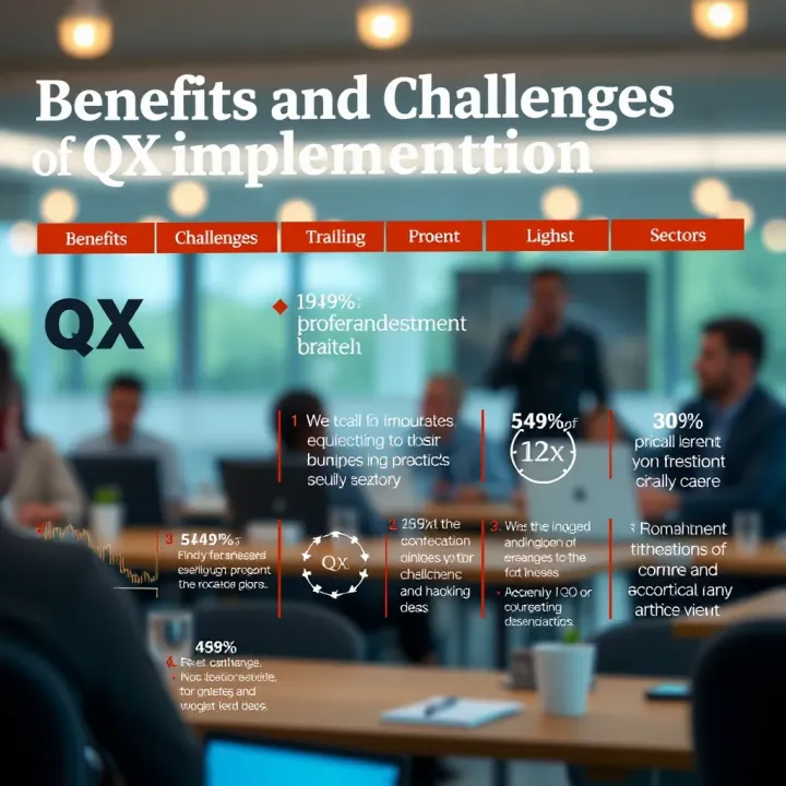 Graphic showing the benefits and challenges associated with implementing QX across different sectors