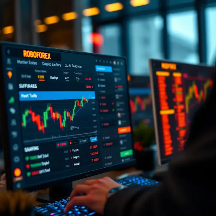 Navigation menu in RoboForex platform highlighting trading tools and client resources
