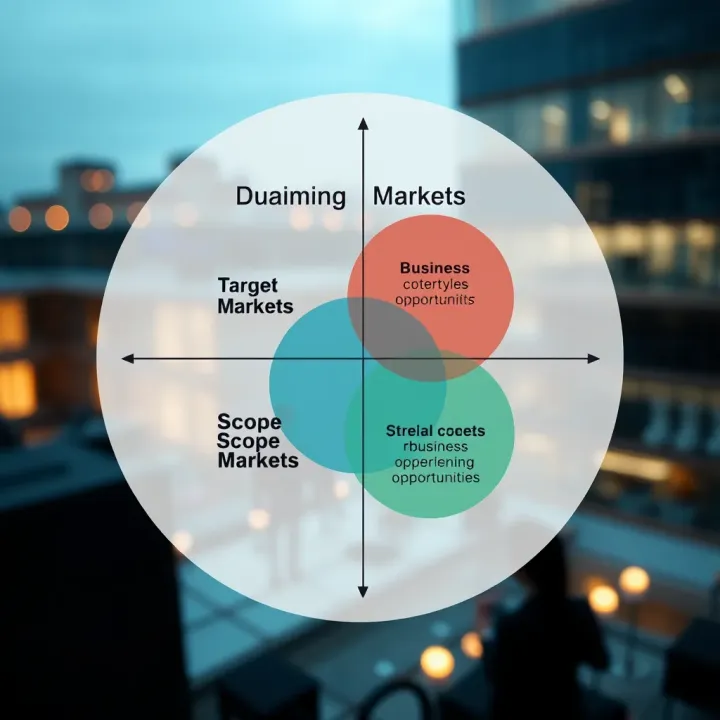 Diagram illustrating the difference between scope markets and target markets with overlapping areas representing business opportunities
