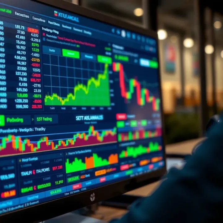 Interface of a sophisticated trading platform with various financial charts and market data
