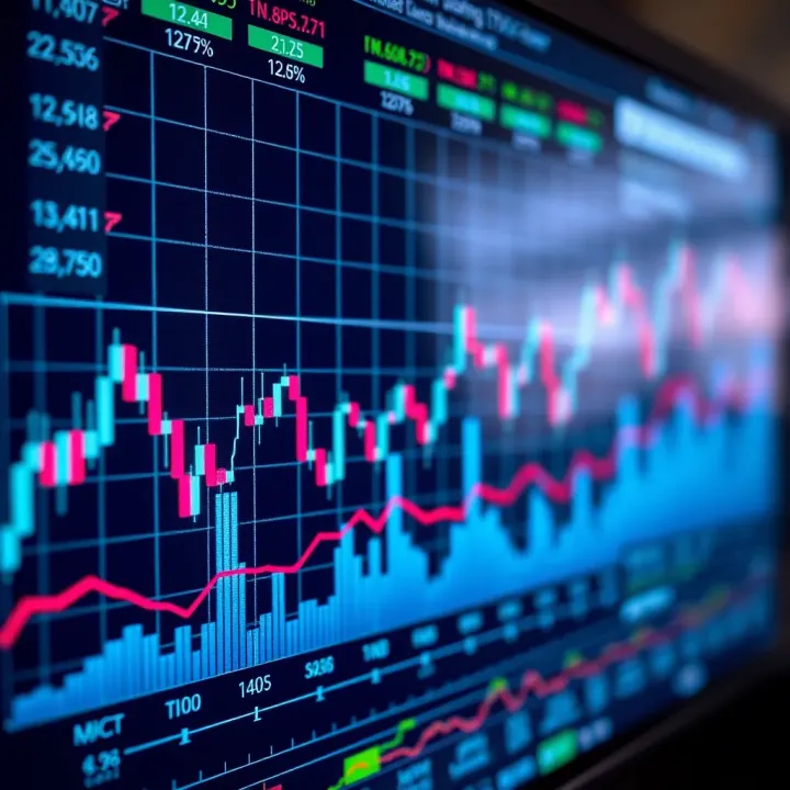 Graph showing trends of major global stock indices on a financial chart